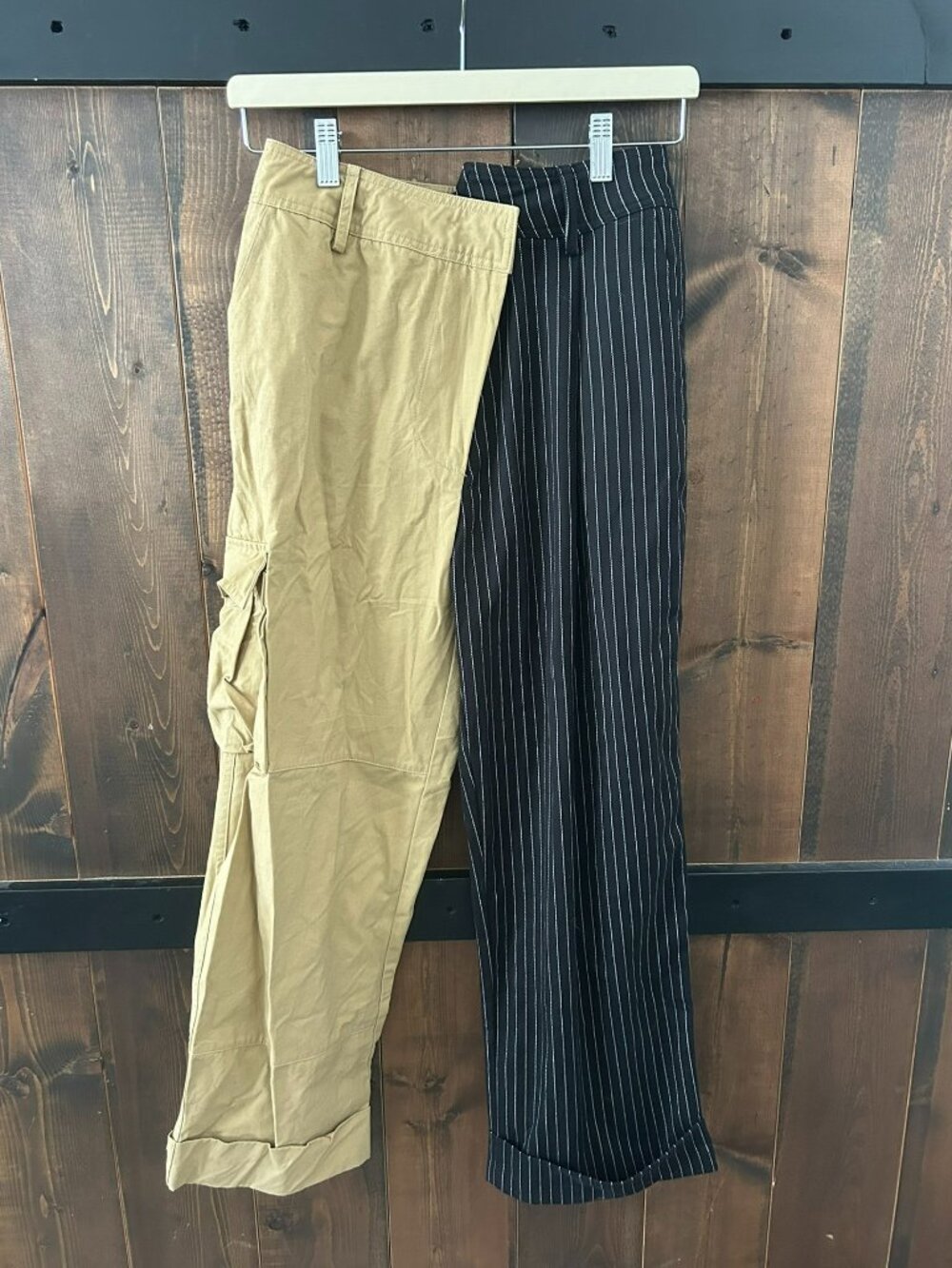 Choosy Whimsical Two-Tone Cargo & Pinstripe Pants Women's Size 4